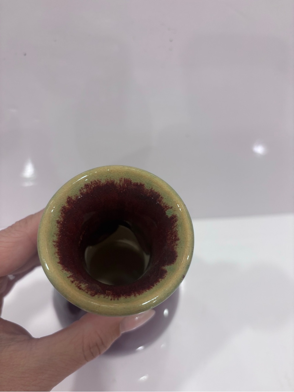 Bombay Company Burgundy Drip Glaze Ceramic Bud Vase – 8.5” Tall - Picture 3 of 6